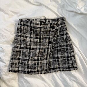 Mango Stylish Black and White Plaid Tweed Skirt